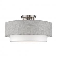 Livex Lighting 60014-91 - 3 Light Brushed Nickel Large Semi-Flush with Hand Crafted Urban Gray & White Fabric Hardback Shades