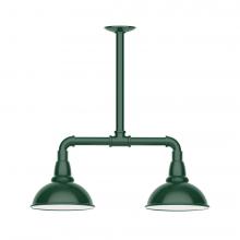 Montclair Light Works MSB105-42-W08-L10 - 8&#34; Cafe shade, 2-light LED Stem Hung Pendant with wire grill, Forest Green