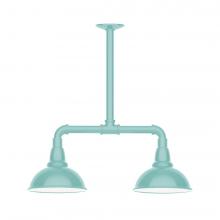 Montclair Light Works MSB105-48-W08-L10 - 8&#34; Cafe shade, 2-light LED Stem Hung Pendant with wire grill, Sea Green