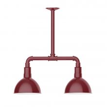 Montclair Light Works MSB114-55-T48-L10 - 8&#34; Deep Bowl shade, 2-light LED Stem Hung Pendant, Barn Red