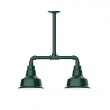 Montclair Light Works MSB180-42-T48-L10 - 8&#34; Warehouse shade, 2-light LED Stem Hung Pendant, Forest Green