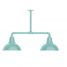 Montclair Light Works MSD106-48-W12-L12 - 12&#34; Cafe shade, 2-light LED Stem Hung Pendant with wire grill, Sea Green