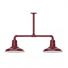 Montclair Light Works MSD182-55-W12-L12 - 12&#34; Warehouse shade, 2-light LED Stem Hung Pendant with wire grill, Barn Red