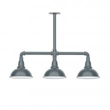 Montclair Light Works MSK105-40-W08-L10 - 8&#34; Cafe shade, 3-light LED Stem Hung Pendant with wire grill, Slate Gray