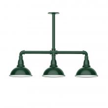 Montclair Light Works MSK105-42-W08-L10 - 8&#34; Cafe shade, 3-light LED Stem Hung Pendant with wire grill, Forest Green