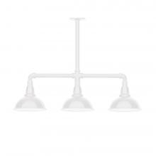 Montclair Light Works MSK105-44-W08-L10 - 8&#34; Cafe shade, 3-light LED Stem Hung Pendant with wire grill, White