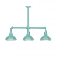 Montclair Light Works MSK105-48-W08-L10 - 8&#34; Cafe shade, 3-light LED Stem Hung Pendant with wire grill, Sea Green