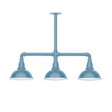 Montclair Light Works MSK105-54-W08-L10 - 8&#34; Cafe shade, 3-light LED Stem Hung Pendant with wire grill, Light Blue