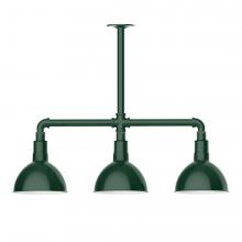 Montclair Light Works MSK114-42-L10 - 8&#34; Deep Bowl shade, 3-light LED Stem Hung Pendant, Forest Green