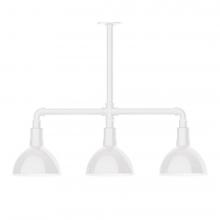 Montclair Light Works MSK114-44-L10 - 8&#34; Deep Bowl shade, 3-light LED Stem Hung Pendant, White