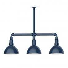 Montclair Light Works MSK114-50-T36-L10 - 8&#34; Deep Bowl shade, 3-light LED Stem Hung Pendant, Navy