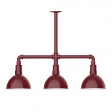 Montclair Light Works MSK114-55-T24-L10 - 8&#34; Deep Bowl shade, 3-light LED Stem Hung Pendant, Barn Red