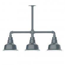 Montclair Light Works MSK180-40-T48-L10 - 8&#34; Warehouse shade, 3-light LED Stem Hung Pendant, Slate Gray