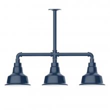 Montclair Light Works MSK180-50-W08-L10 - 8&#34; Warehouse shade, 3-light LED Stem Hung Pendant with wire grill, Navy