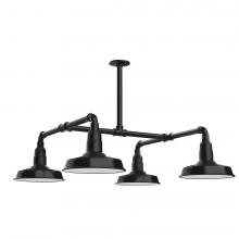 Montclair Light Works MSP181-41-T30-L12 - 10&#34; Warehouse shade, 4-light LED Stem Hung Pendant, Black