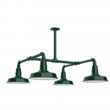 Montclair Light Works MSP181-42-T30-L12 - 10&#34; Warehouse shade, 4-light LED Stem Hung Pendant, Forest Green