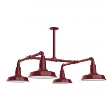Montclair Light Works MSP181-55-L12 - 10&#34; Warehouse shade, 4-light LED Stem Hung Pendant, Barn Red