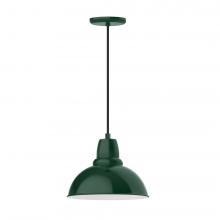 Montclair Light Works PEB106-42-W12-L12 - 12&#34; Cafe shade, LED Pendant with black cord and canopy, wire grill, Forest Green