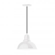 Montclair Light Works PEB106-44-L12 - 12&#34; Cafe shade, LED Pendant with black cord and canopy, White