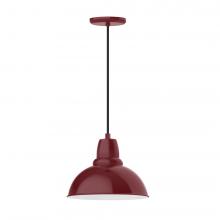 Montclair Light Works PEB106-55-C21-L12 - 12&#34; Cafe shade, LED Pendant with white cord and canopy, Barn Red