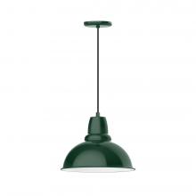 Montclair Light Works PEB107-42-C21-L13 - 14&#34; Cafe shade, LED Pendant with white cord and canopy, Forest Green