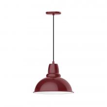 Montclair Light Works PEB107-55-W14-L13 - 14&#34; Cafe shade, LED Pendant with black cord and canopy, wire grill, Barn Red