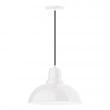 Montclair Light Works PEB108-44-C21-L13 - 16&#34; Cafe shade, LED Pendant with white cord and canopy, White