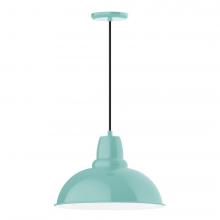 Montclair Light Works PEB108-48-W16-L13 - 16&#34; Cafe shade, LED Pendant with black cord and canopy, wire grill, Sea Green