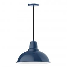 Montclair Light Works PEB108-50-W16-L13 - 16&#34; Cafe shade, LED Pendant with black cord and canopy, wire grill, Navy