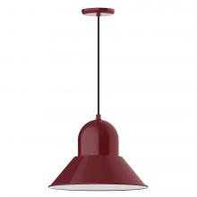 Montclair Light Works PEB125-55-C04-L13 - 16&#34; Prima shade, LED Pendant with black and white houndstooth fabric cord and canopy, Barn Red