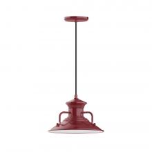 Montclair Light Works PEB142-55-C16-L12 - 12&#34; Homestead shade, LED Pendant with navy mini tweed fabric cord and canopy, Barn Red