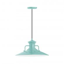 Montclair Light Works PEB143-48-C26-L13 - 18&#34; Homestead shade, LED Pendant with ivory fabric cord and canopy, Sea Green