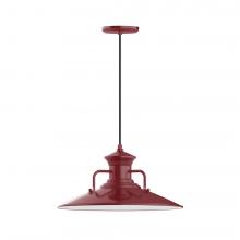 Montclair Light Works PEB143-55-C27-L13 - 18&#34; Homestead shade, LED Pendant with neutral argyle fabric cord and canopy, Barn Red