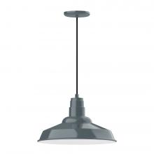 Montclair Light Works PEB184-40-C21-L13 - 16&#34; Warehouse shade, LED Pendant with white cord and canopy, Slate Gray