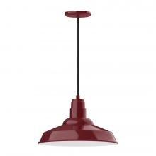 Montclair Light Works PEB184-55-C21-L13 - 16&#34; Warehouse shade, LED Pendant with white cord and canopy, Barn Red