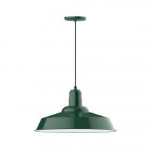 Montclair Light Works PEB186-42-C26-L14 - 20&#34; Warehouse shade, LED Pendant with ivory fabric cord and canopy, Forest Green