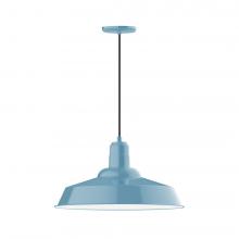 Montclair Light Works PEB186-54-C25-L14 - 20&#34; Warehouse shade, LED Pendant with polished copper fabric cord and canopy, Light Blue