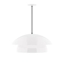 Montclair Light Works PEBX447-44-C27-L13 - 24&#34; Nest LED Pendant, neutral argyle fabric cord with canopy, White