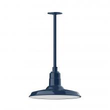 Montclair Light Works STA183-50-W14-L13 - 14&#34; Warehouse shade, stem mount LED Pendant with wire grill, Navy