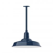 Montclair Light Works STB185-50-W18-L13 - 18&#34; Warehouse shade, stem mount LED Pendant with wire grill, Navy