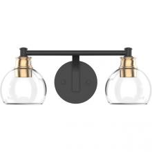 Worldwide Lighting Corp E20067-017 - Jinky 2-Light Black Vanity Light With Clear Globe Shades And Gold Accents W16&#34; X D6” X H6”