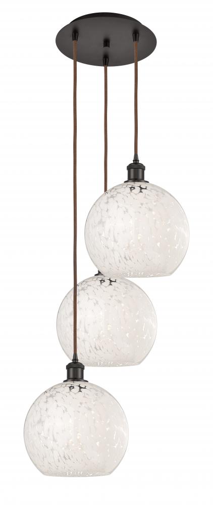 White Mouchette - 3 Light - 17 inch - Oil Rubbed Bronze - Cord Hung - Multi Pendant