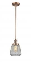  201S-AC-G142 - Chatham - 1 Light - 7 inch - Antique Copper - Stem Hung - Mini Pendant