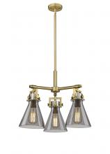  411-3CR-BB-G411-7SM - Newton Cone - 3 Light - 21 inch - Brushed Brass - Pendant