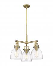 Innovations Lighting 411-3CR-BB-G412-7CL - Newton Bell - 3 Light - 21 inch - Brushed Brass - Pendant