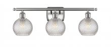  516-3W-SN-G122C-6CL - Athens - 3 Light - 26 inch - Brushed Satin Nickel - Bath Vanity Light